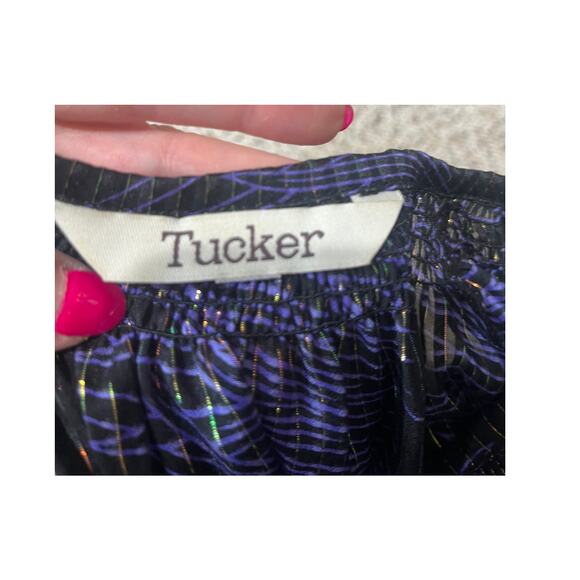 TUCKER Purple Black 100% Silk Top Metalic Thread Sheer (PTP 23 Inches) Size P - Picture 8 of 9
